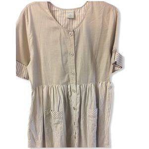 NWOT Bechamel Patio Tan/White Striped Button Front Dress Size Medium